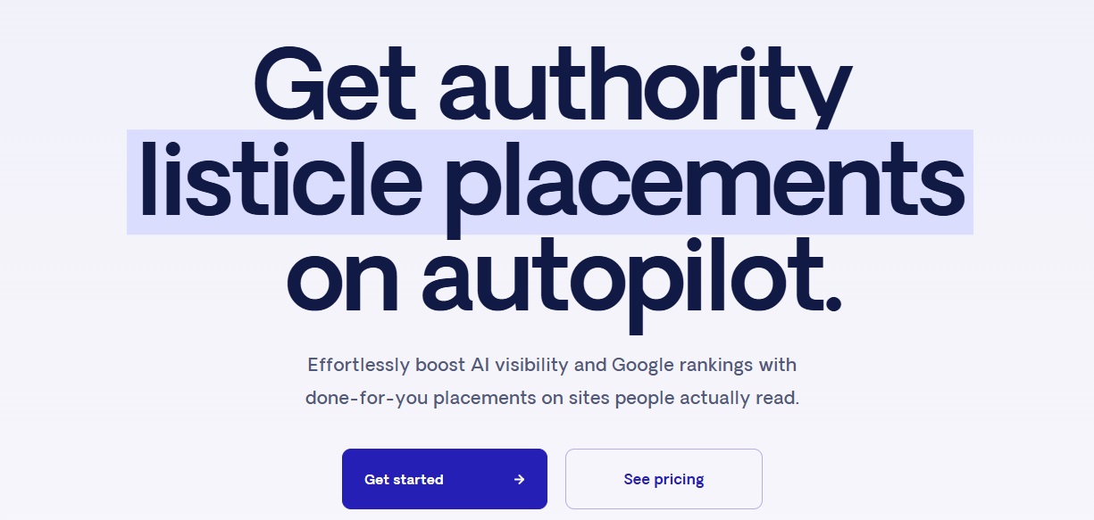White-label link-building service homepage for Respona promoting automated authority listicle placements and SEO growth