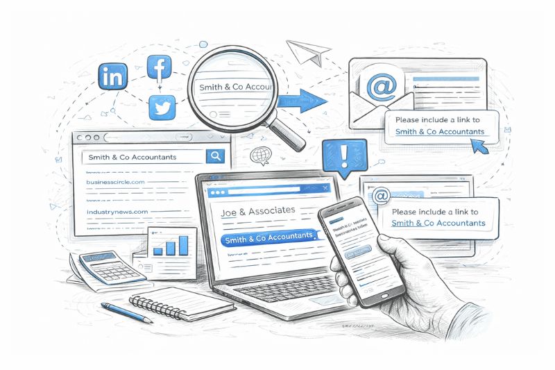 Link building for accountants through outreach emails, brand mentions, and backlink acquisition strategies