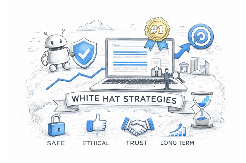 White hat strategies contrasted with Grey Hat Link Building risks illustration