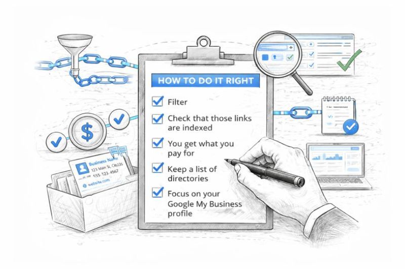 Citation Link Building checklist showing directory links and ranking optimisation steps