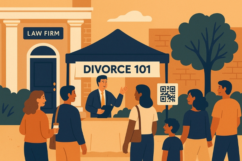 Content marketing for family law firms with community events building trust.