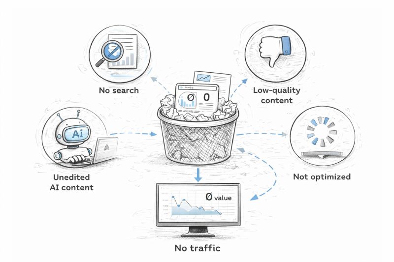 Image for Family Law Blogging mistakes showing low-quality, unoptimised content leading to zero traffic