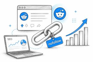 Illustration showing Reddit nofollow backlinks contributing to SEO visibility and organic website growth.