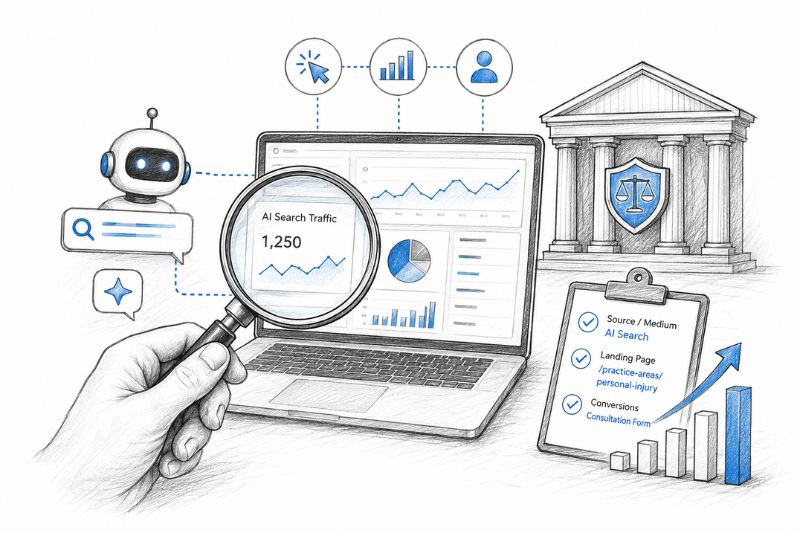 Illustration of how to measure AI leads for lawyers using website analytics
