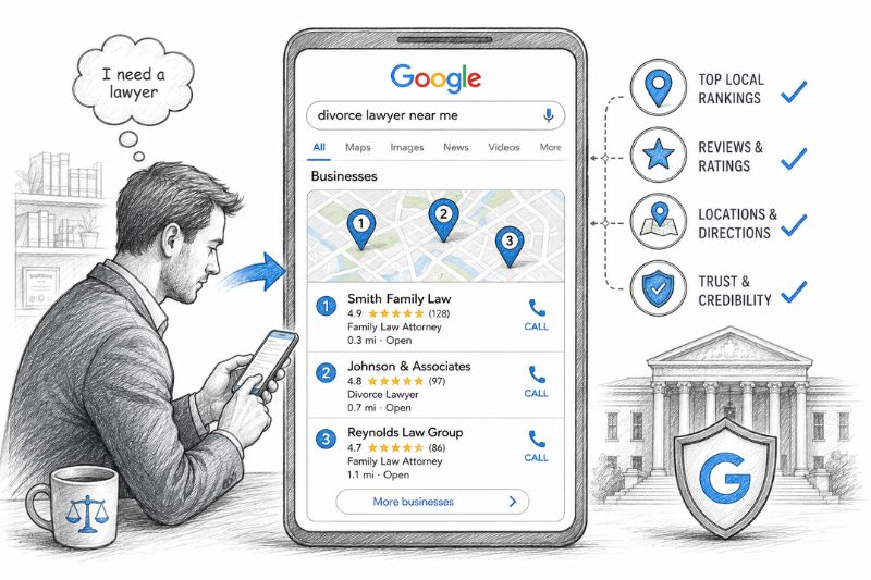 Illustration of how to measure AI leads for lawyers from Google local search
