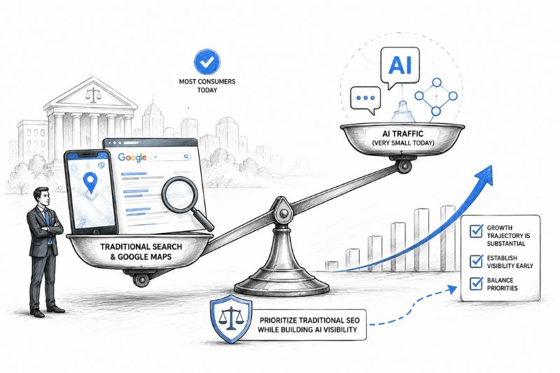 Illustration of how to measure AI leads for lawyers through AI and traditional search